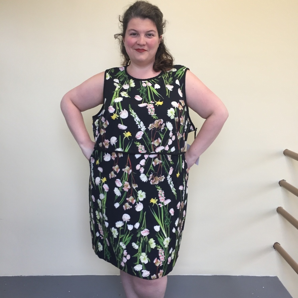 Black Floral Satin Dress 3X Victoria Beckham